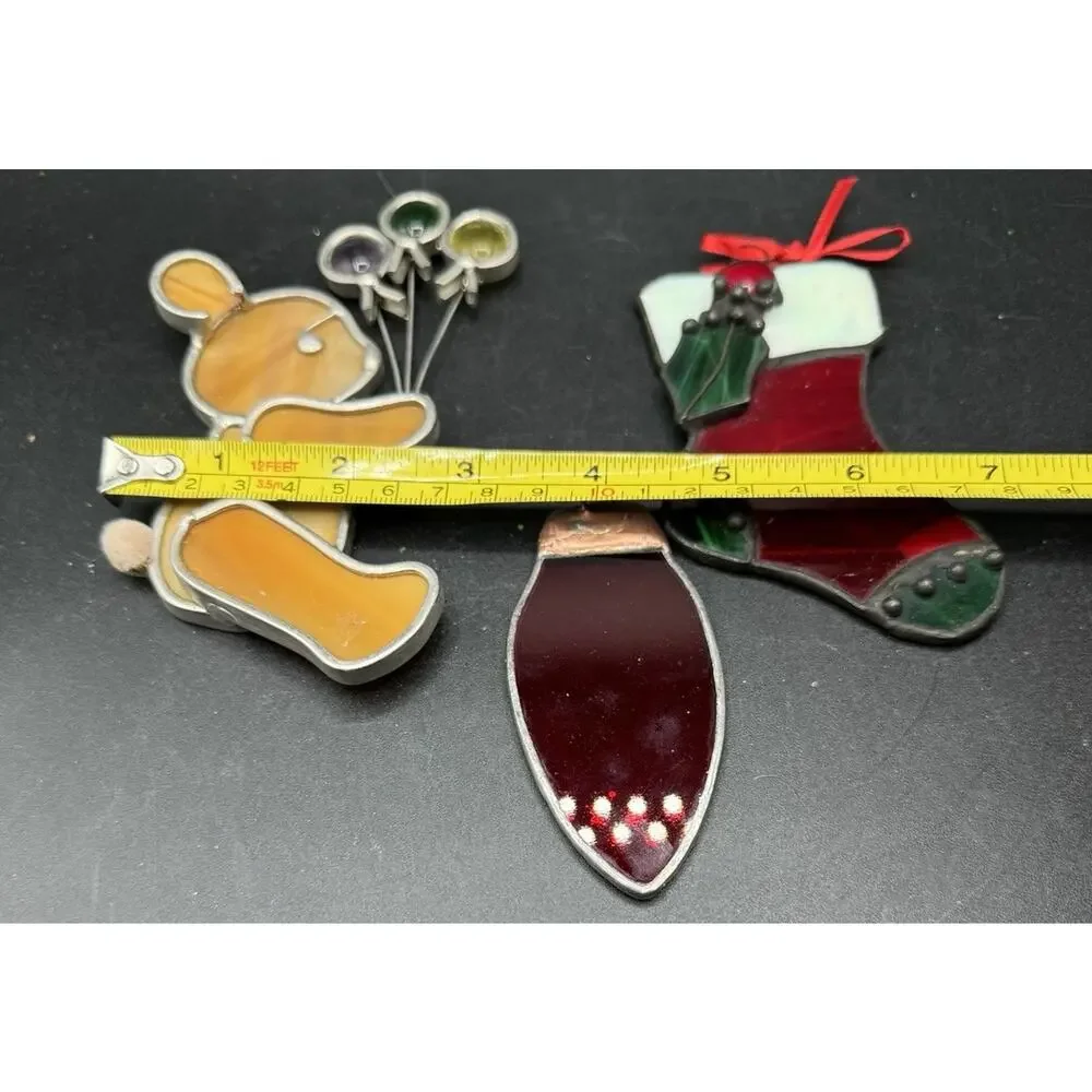 3 Beautiful Stained Glass Holiday Christmas Ornaments 1970s Vintage -S1L